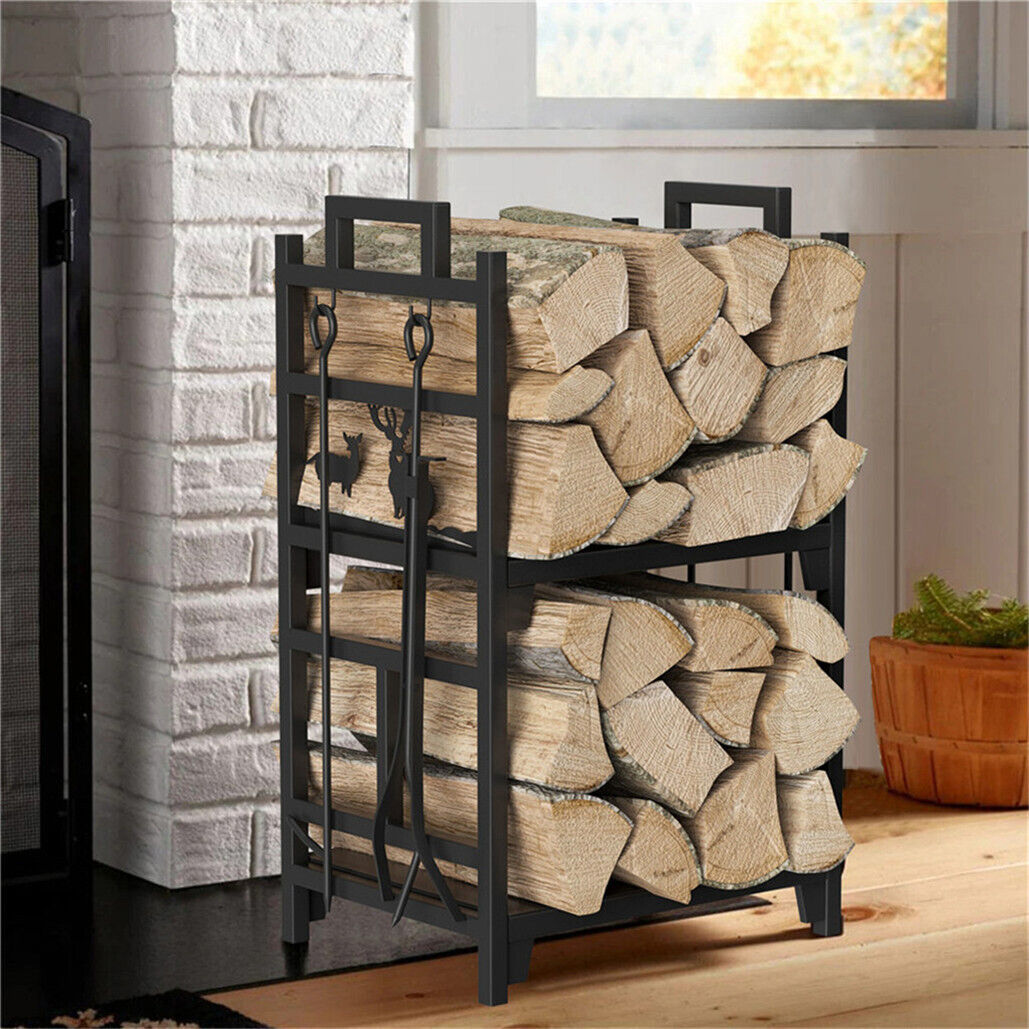 Double Layer Rustproof Wrought Iron Firewood Rack-