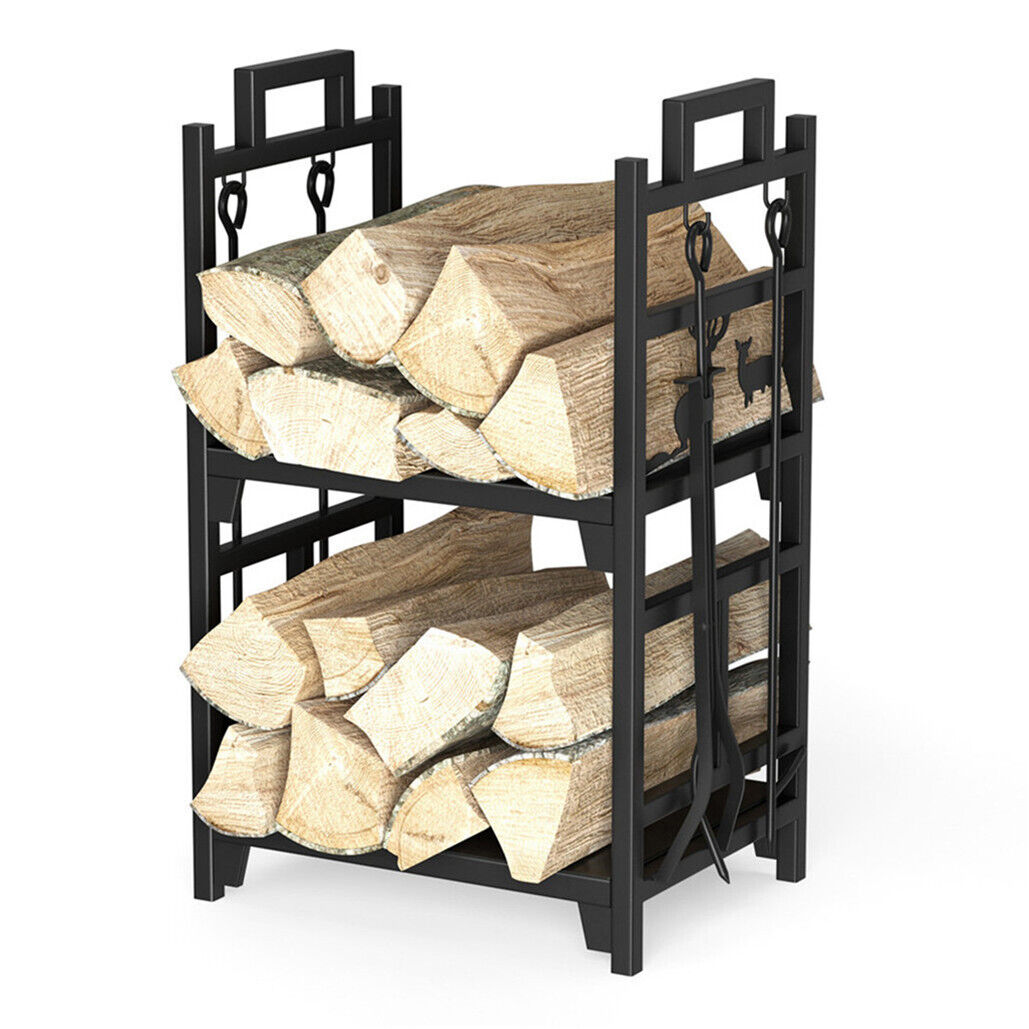 Double Layer Rustproof Wrought Iron Firewood Rack-