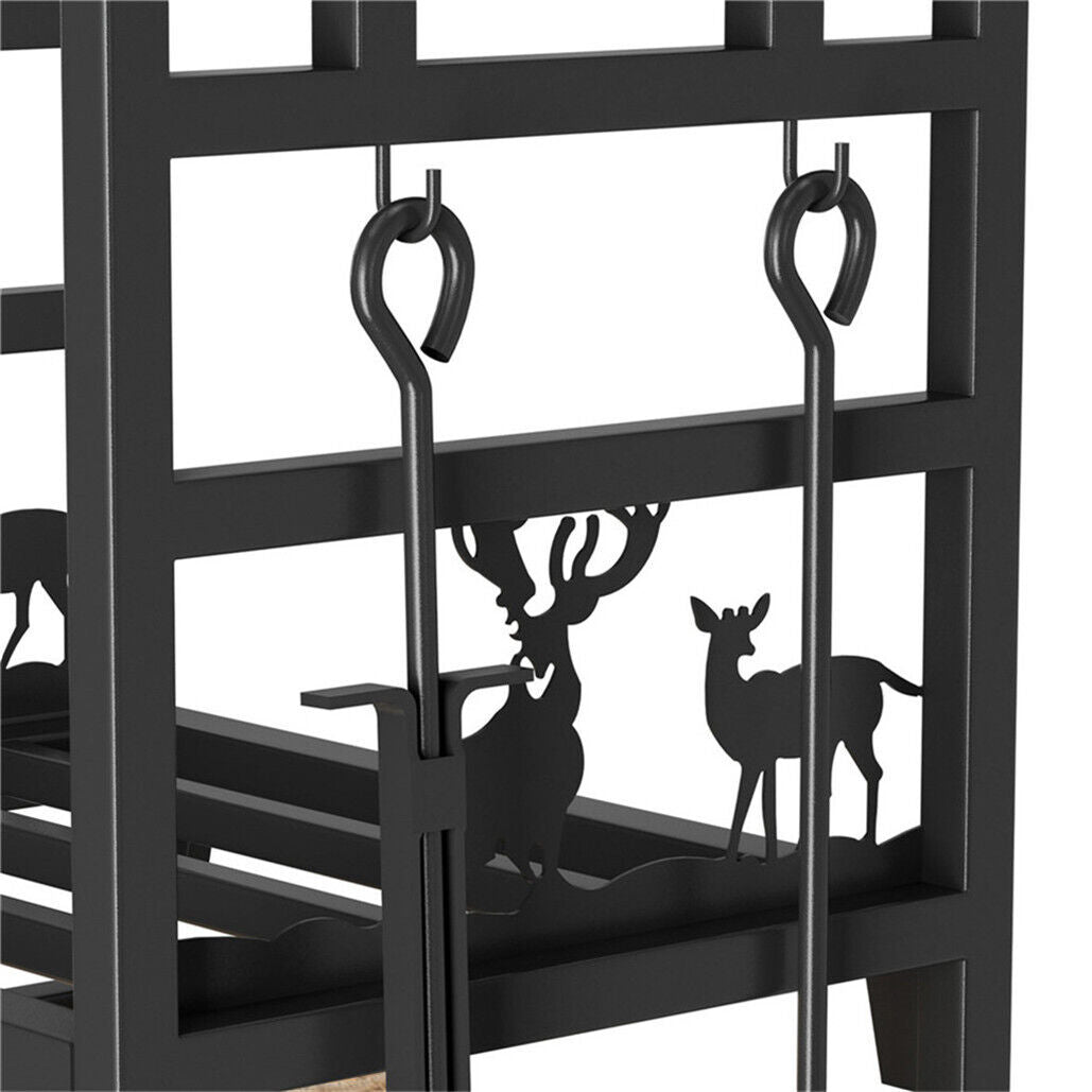 Double Layer Rustproof Wrought Iron Firewood Rack-