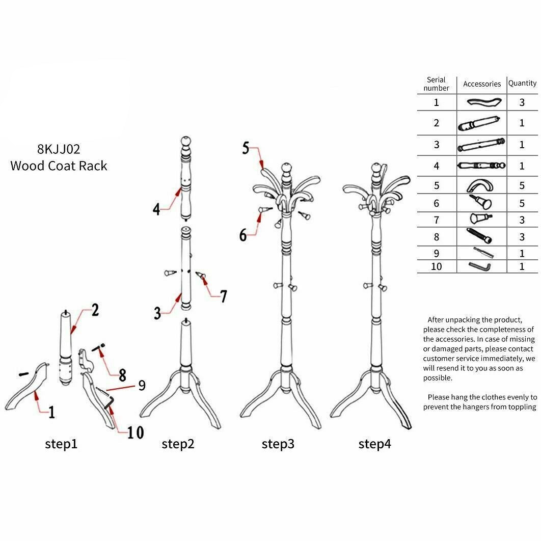 Wooden Coat, Hat, Bag Rack Stand