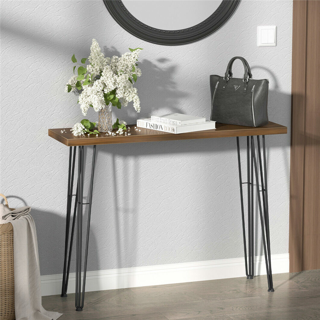 Super Thick Wood Console Table with 4 Stylish Metal Legs