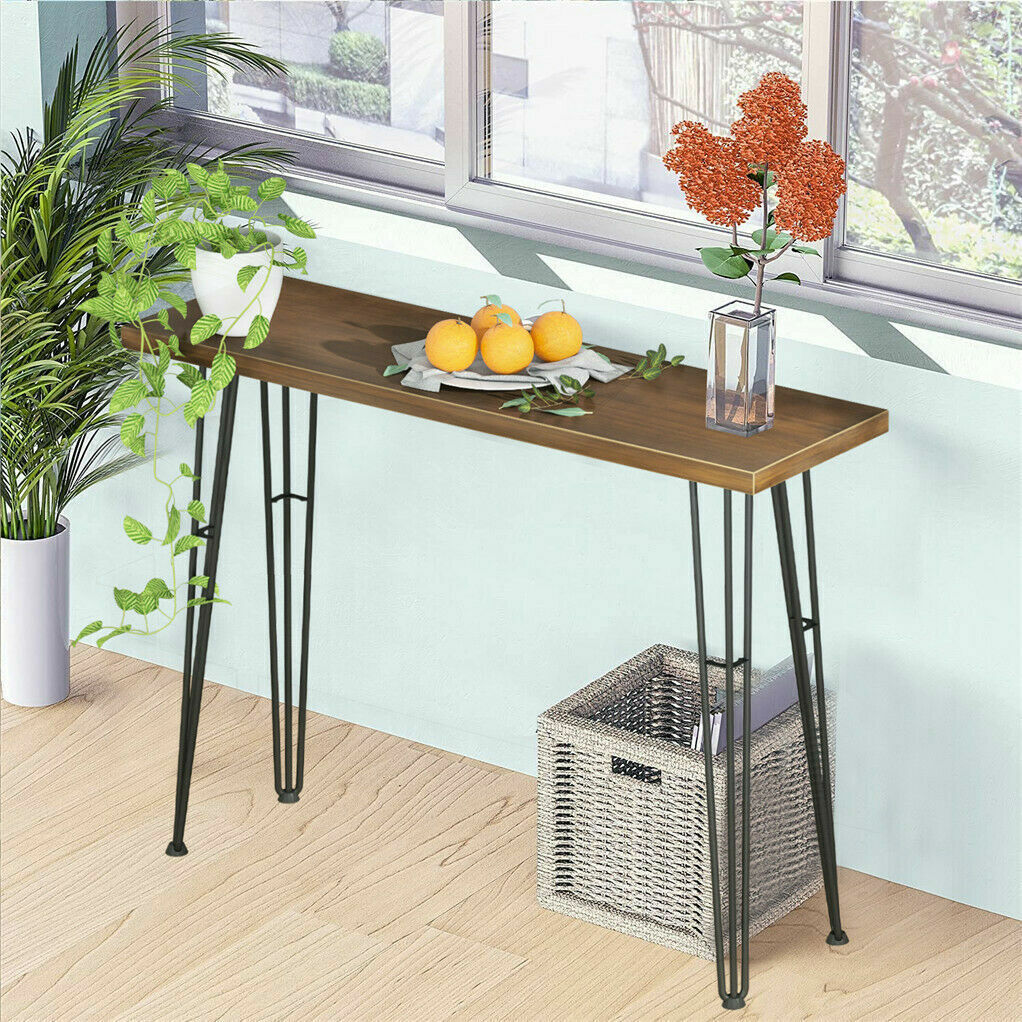 Super Thick Wood Console Table with 4 Stylish Metal Legs